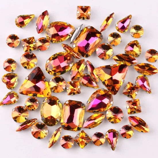 Mixed Shape Glass Rhinestones with Silver Claw Settings
