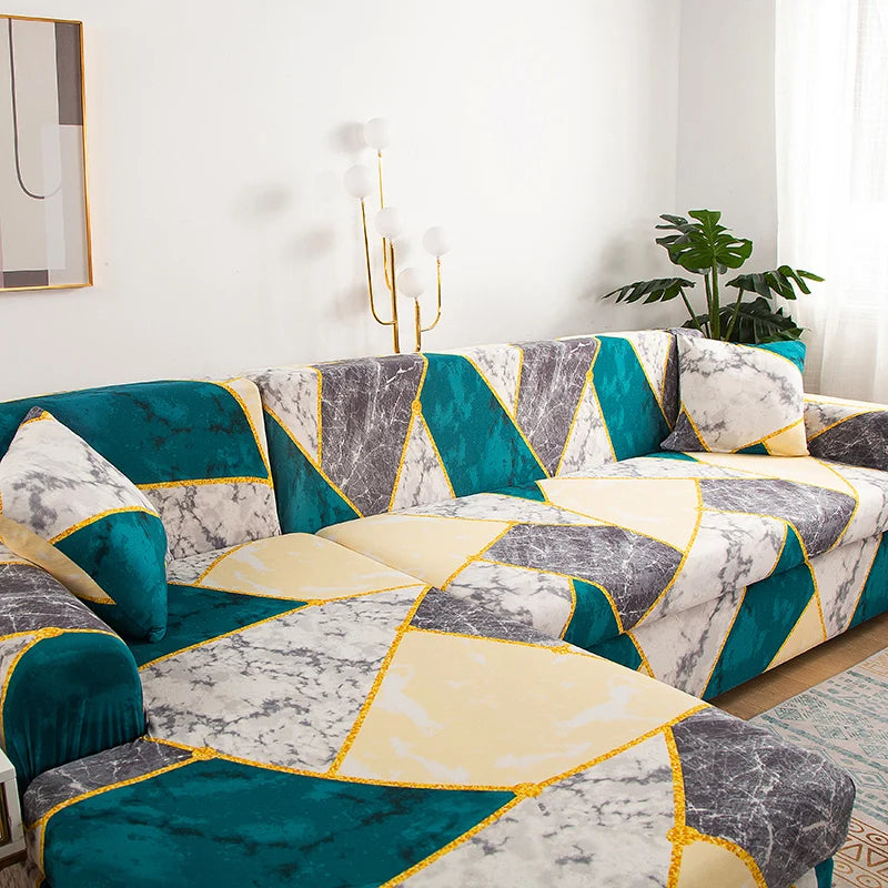 Printed L-Shape Sofa Cover with Elastic Edge