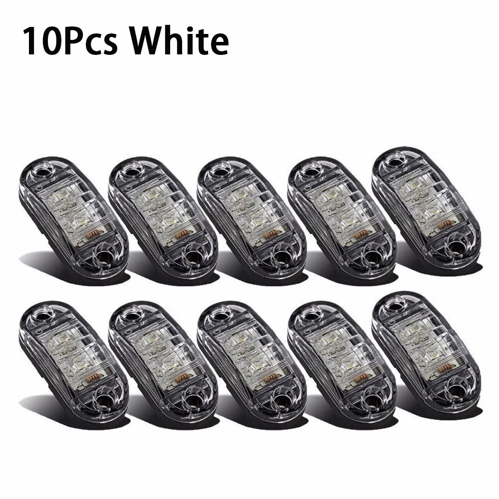 Ten white universal LED side marker and clearance lights for vehicles