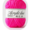 Pink acrylic line yarn balls with a label indicating 12 strands