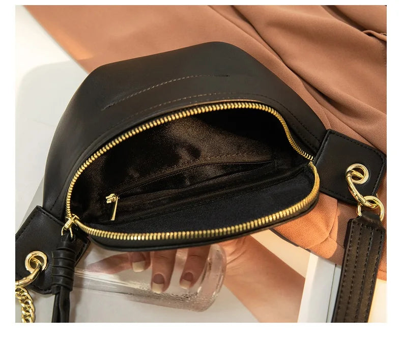 PU Leather Waist Pack with Chain Strap – Hands-Free Crossbody Belt Bag for Women