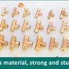 A collection of brass BSP tee pipe fittings for various connections.