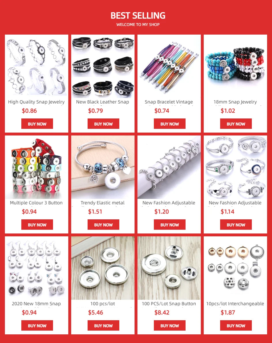 A collection of various metal snap jewelry buttons and components for crafting.