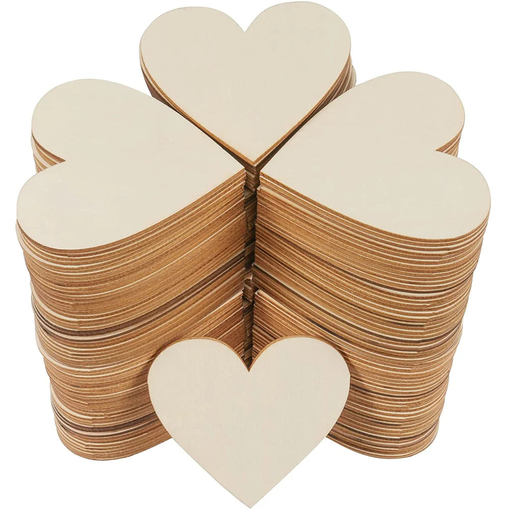 Natural Unfinished Wooden Heart Shapes for DIY Crafts