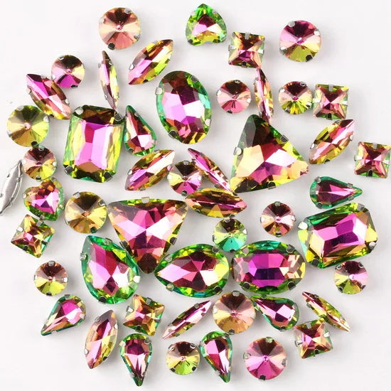 Mixed Shape Glass Rhinestones with Silver Claw Settings