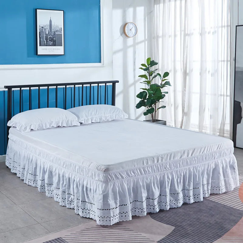 Embroidered Ruffle Bed Skirt with Scalloped Edge