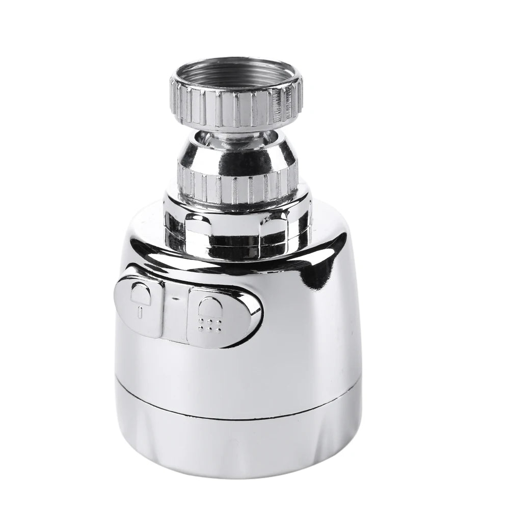 A chrome kitchen faucet aerator with a swivel head and a base unit.