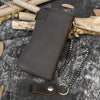 Vintage Leather Bifold Wallet with Metal Chain