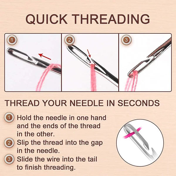 Self-Threading Stainless Steel Sewing Needles (12-Pack)