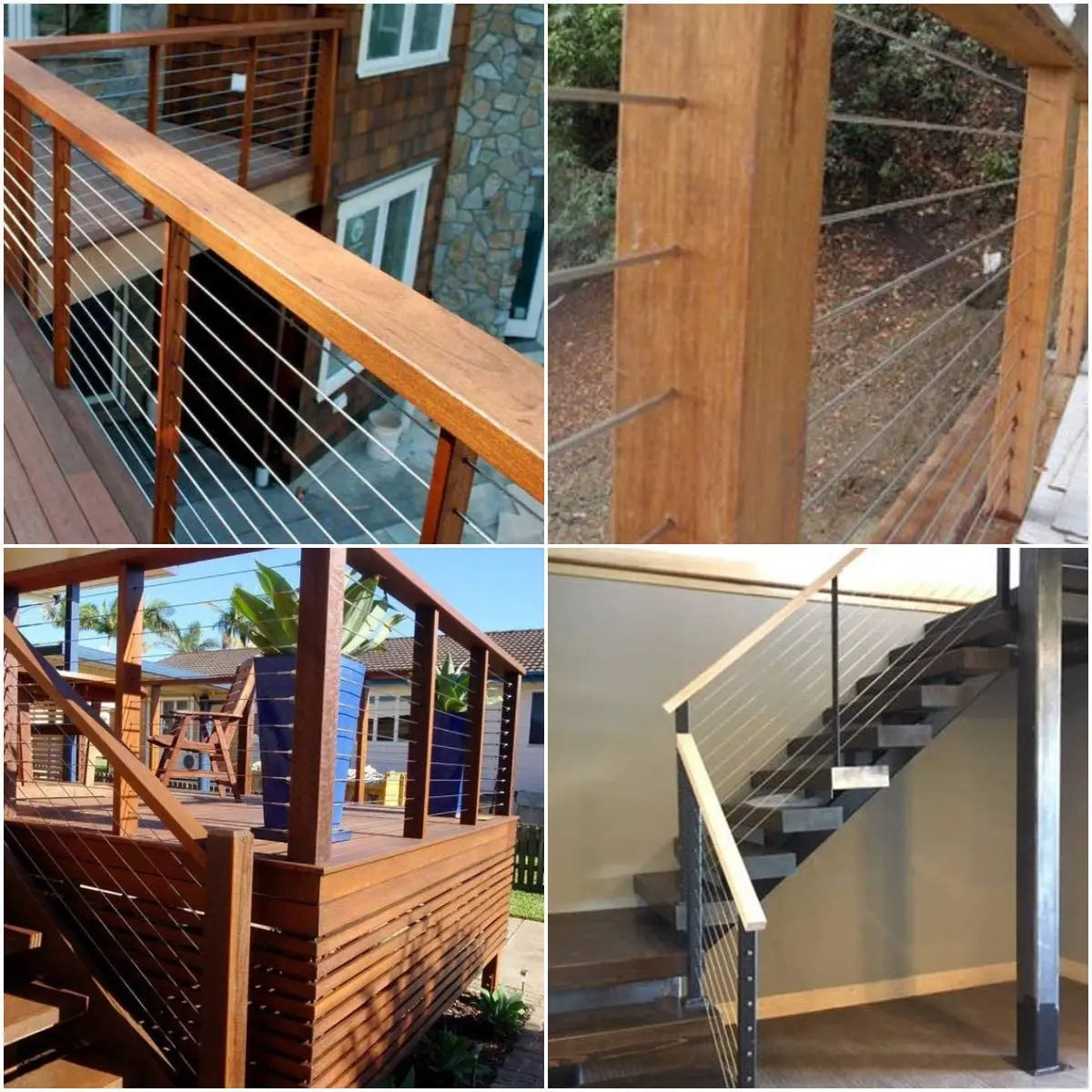 Close-up view of marine-grade stainless steel cable used for railing systems and stairs.