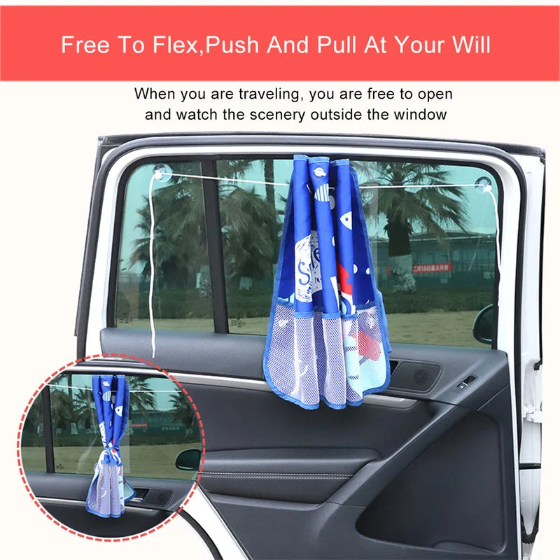 Cartoon Car Sunshade Curtain with Storage Pocket