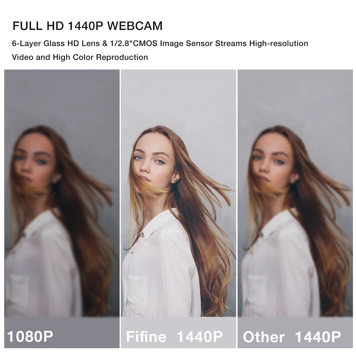 FIFINE 1440p HD Webcam with Microphone and Tripod