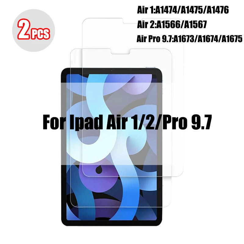 Two tempered glass screen protectors for iPad Air 1/2 and Pro 9.7 models