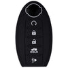 Black silicone key fob cover with a cutout and several buttons for vehicle access.