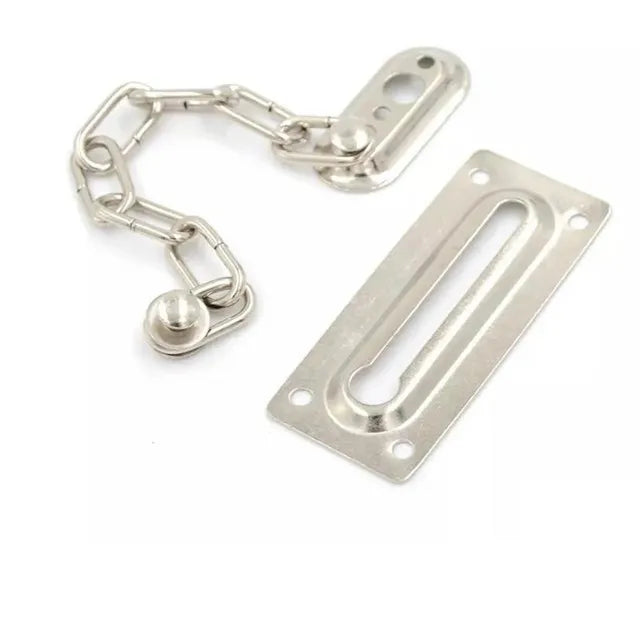 Silver metal chain and clasp components for a Montessori wooden busy board DIY set
