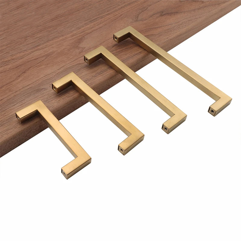 Golden Brass Square Cabinet Handles for Dressers and Drawers