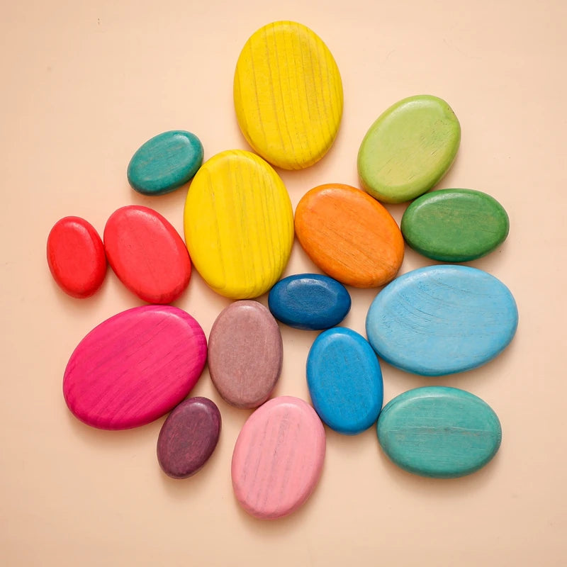 Wooden Rainbow Stacking Stones - Montessori Balancing Blocks for Kids