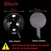 A comparison showing a 20 inch inflated balloon and its deflated state, with instructions to use an air pump.