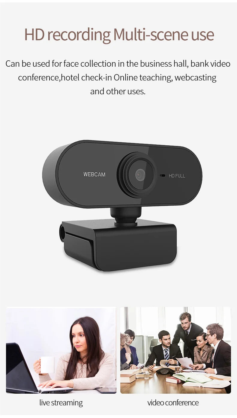 1080P Full HD USB Webcam with Built-in Microphone