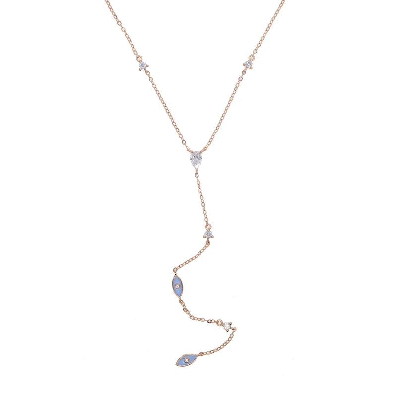 Enamel Evil Eye Lariat Necklace with Cubic Zirconia