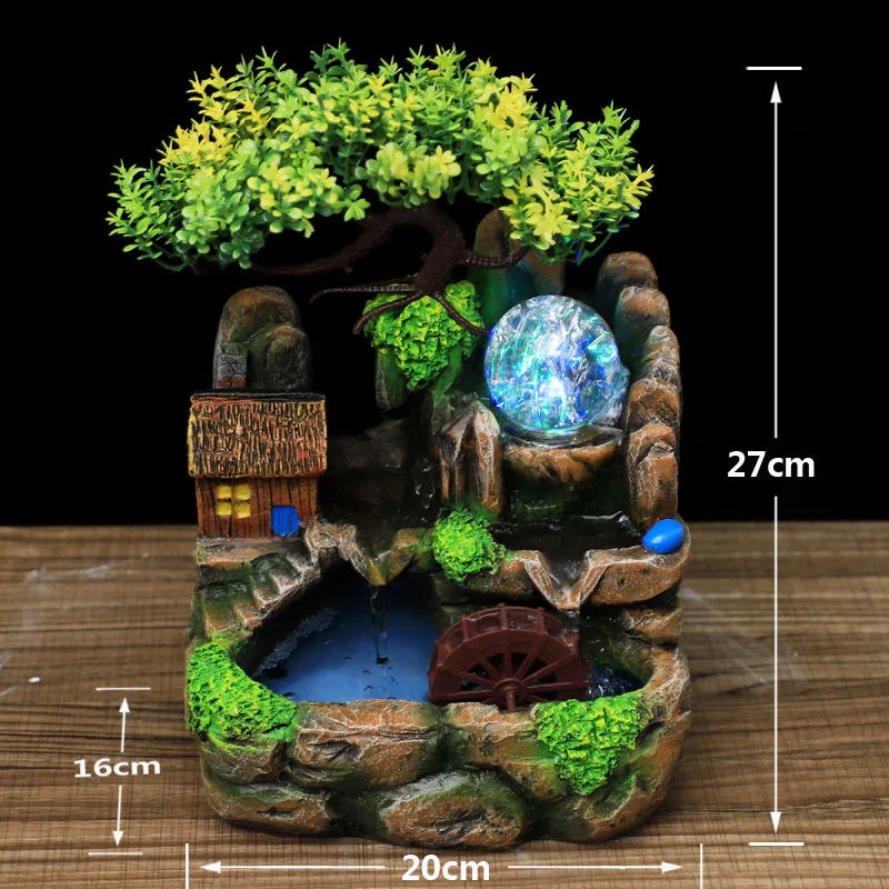 Resin Rockery Tabletop Water Fountain with Feng Shui Wheel