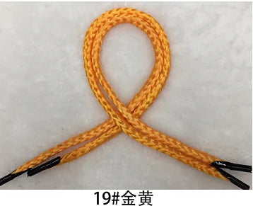 A piece of 19# gold thread or cord, appearing as a twisted rope, is shown against a white background.