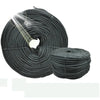 Spool of black heavy-duty polyethylene rope with a white stripe, coiled for outdoor and utility use.