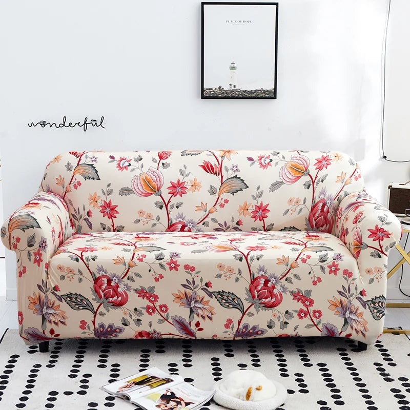 Slip-Resistant Stretch Sofa Cover with Floral Design