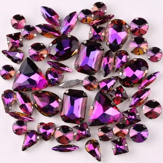 Mixed Shape Glass Rhinestones with Silver Claw Settings