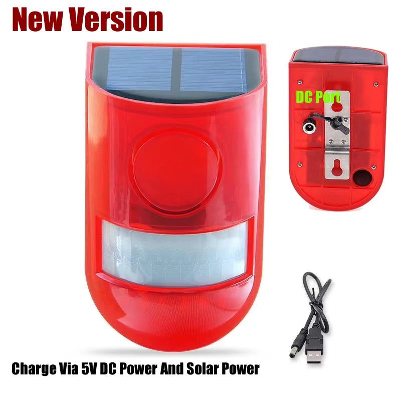 Solar-Powered Motion Sensor Alarm with Strobe Light