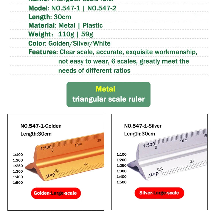 Triangular Scale Ruler 30cm – 6 Precision Scales for Drafting & Architecture