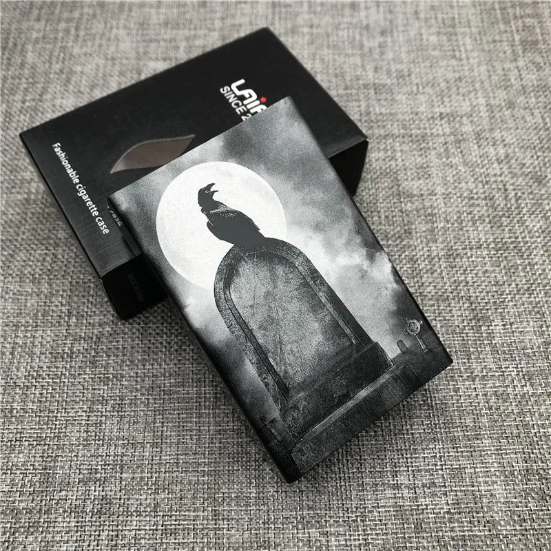 Ultra-Slim Aluminum Cigarette Case with Laser-Engraved Wolf Design