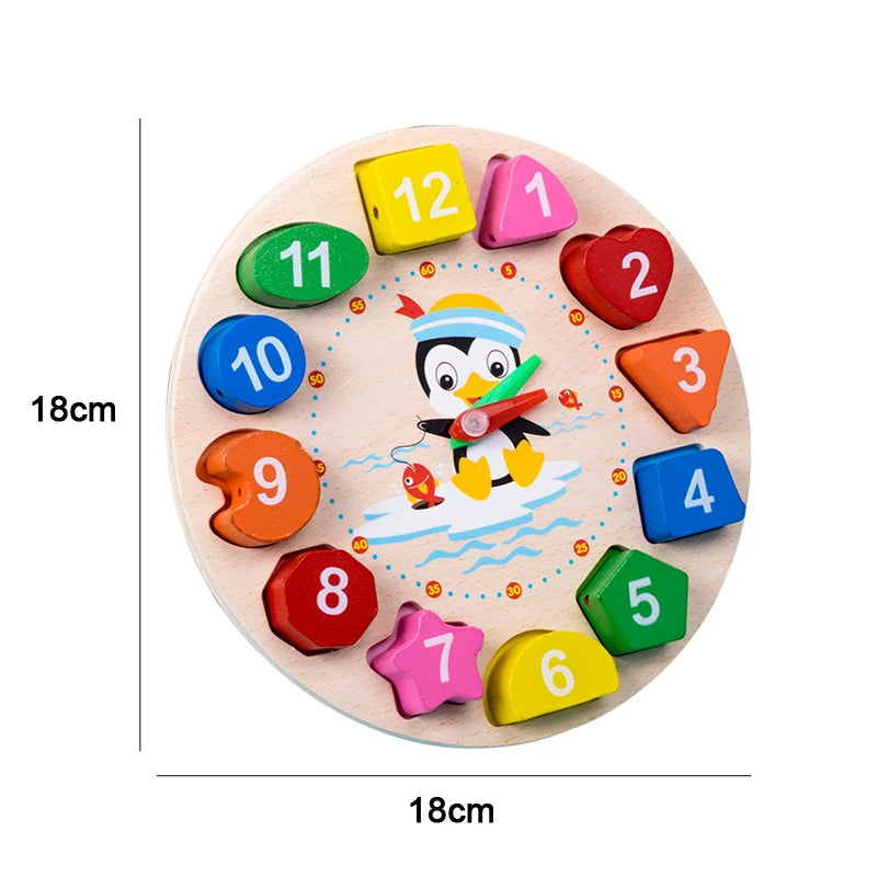 A set of 12 wooden numbered puzzles for toddlers, featuring numbers 1 through 12 and a penguin character.