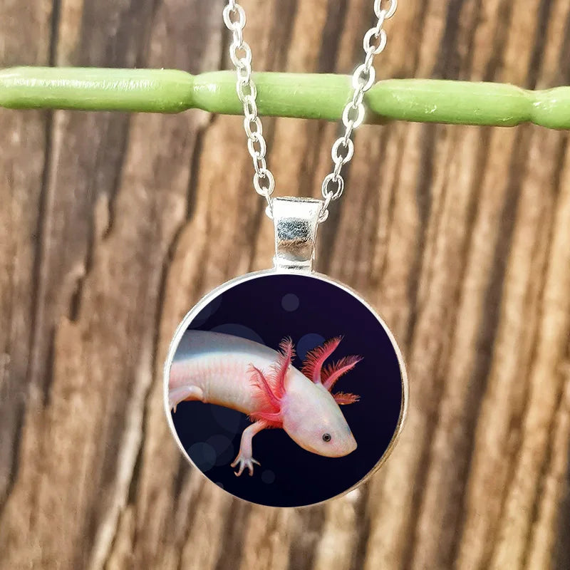 Cartoon Axolotl Glass Pendant Necklace