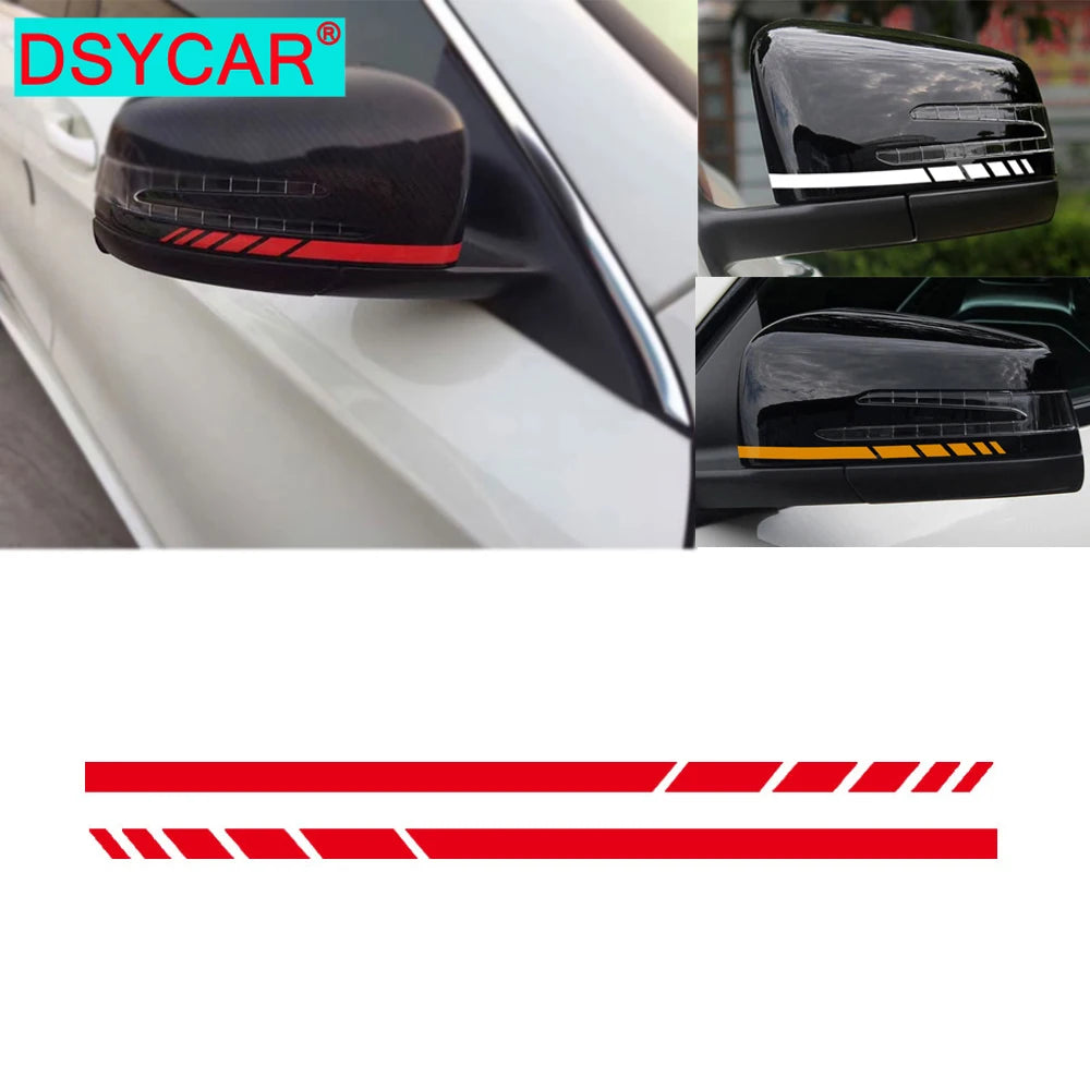 Close-up of a black reflective vinyl mirror decal applied to a car's side mirror.