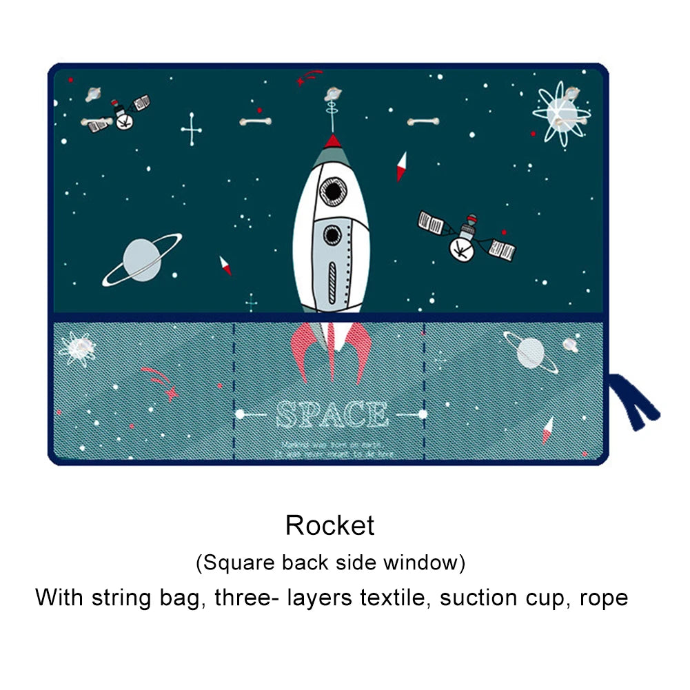 Cartoon Car Sunshade Curtain with Storage Pocket