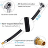 A locking air chuck with a durable metal construction and nylon-wrapped rubber hose for tire inflation.