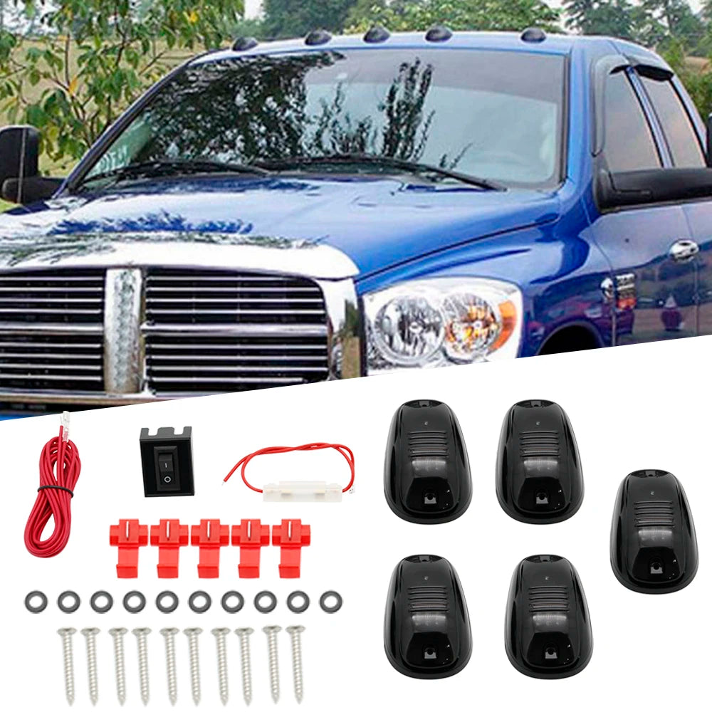Set of five amber and white LED cab roof marker lights for trucks and SUVs