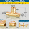 Brass BSP tee pipe fitting with a male-female-male configuration and various angles