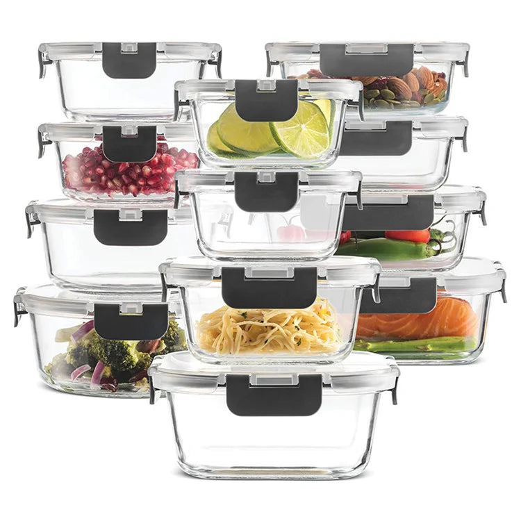 24-Piece Borosilicate Glass Food Storage Container Set