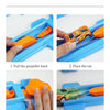 Instructions showing how to assemble a DIY stunt racing car track set with loop and dual-lane races.