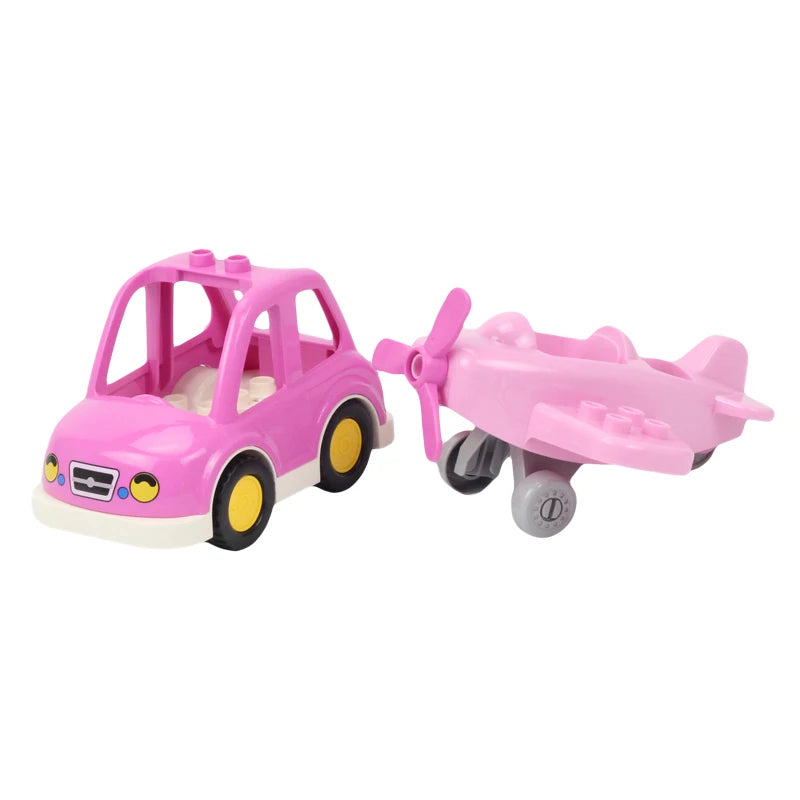 Pink city rescue vehicle building block set with traffic signs