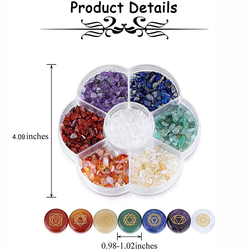 7 Chakra Healing Crystal Stones Set with Engraved Symbols