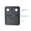 A black magnetic mount for a stent, featuring a battery compartment and a hook.