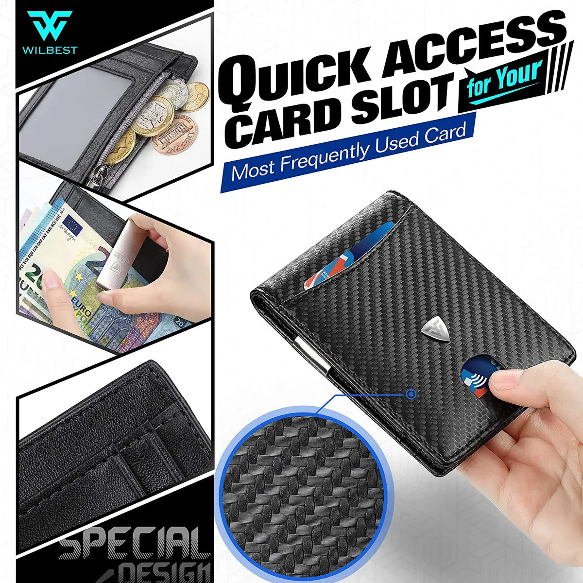 Slim RFID-Blocking Carbon Fiber Wallet for Men