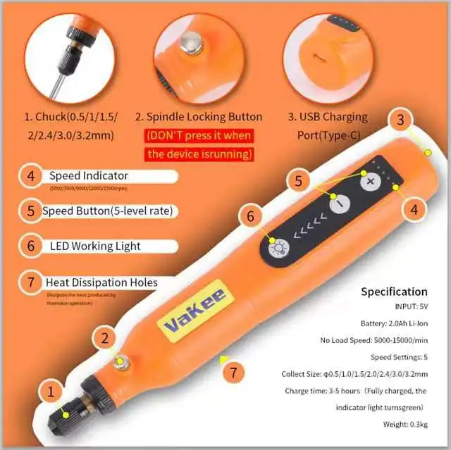 Cordless Mini Rotary Tool Kit with 55 Accessories