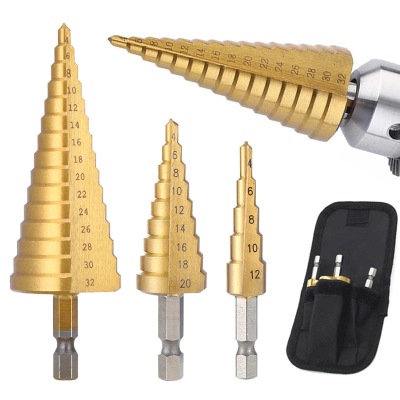 Titanium-Coated Step Drill Bit for Metal and Wood