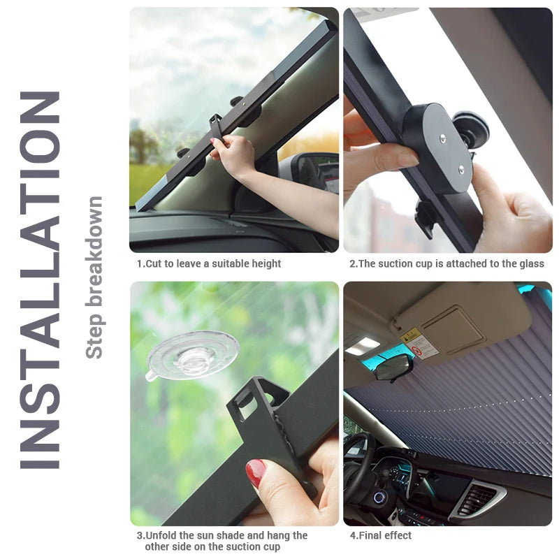 Retractable Car Windshield Sun Shade Set