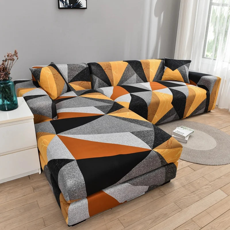 Printed L-Shape Sofa Cover with Elastic Edge
