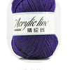 Purple acrylic line yarn ball labeled as 44 gauge knitting and crochet thread.